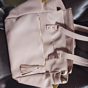 West Elm Beige Gemini Backpack Tote with Gold Accents